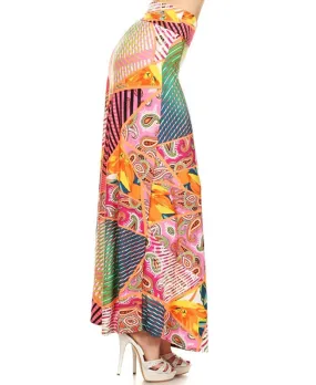 Garden Paisley and High Fans Maxi Skirt Orange