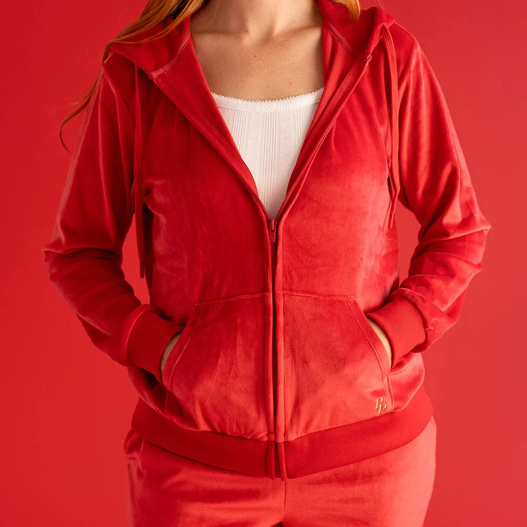 Garnet Red Women's Velour Zip Hoodie