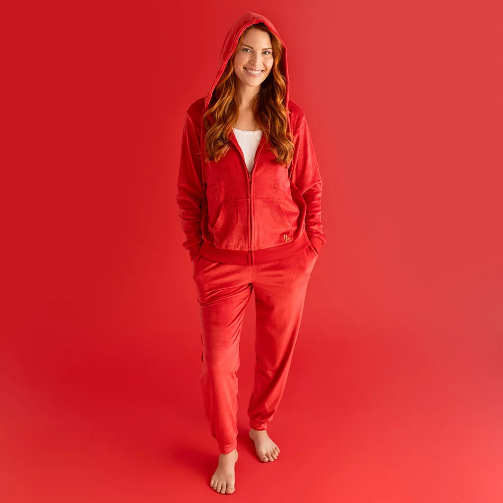 Garnet Red Women's Velour Zip Hoodie