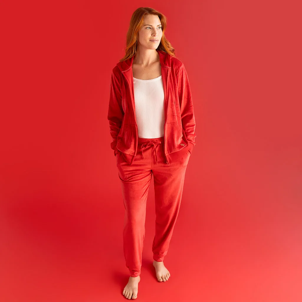 Garnet Red Women's Velour Zip Hoodie