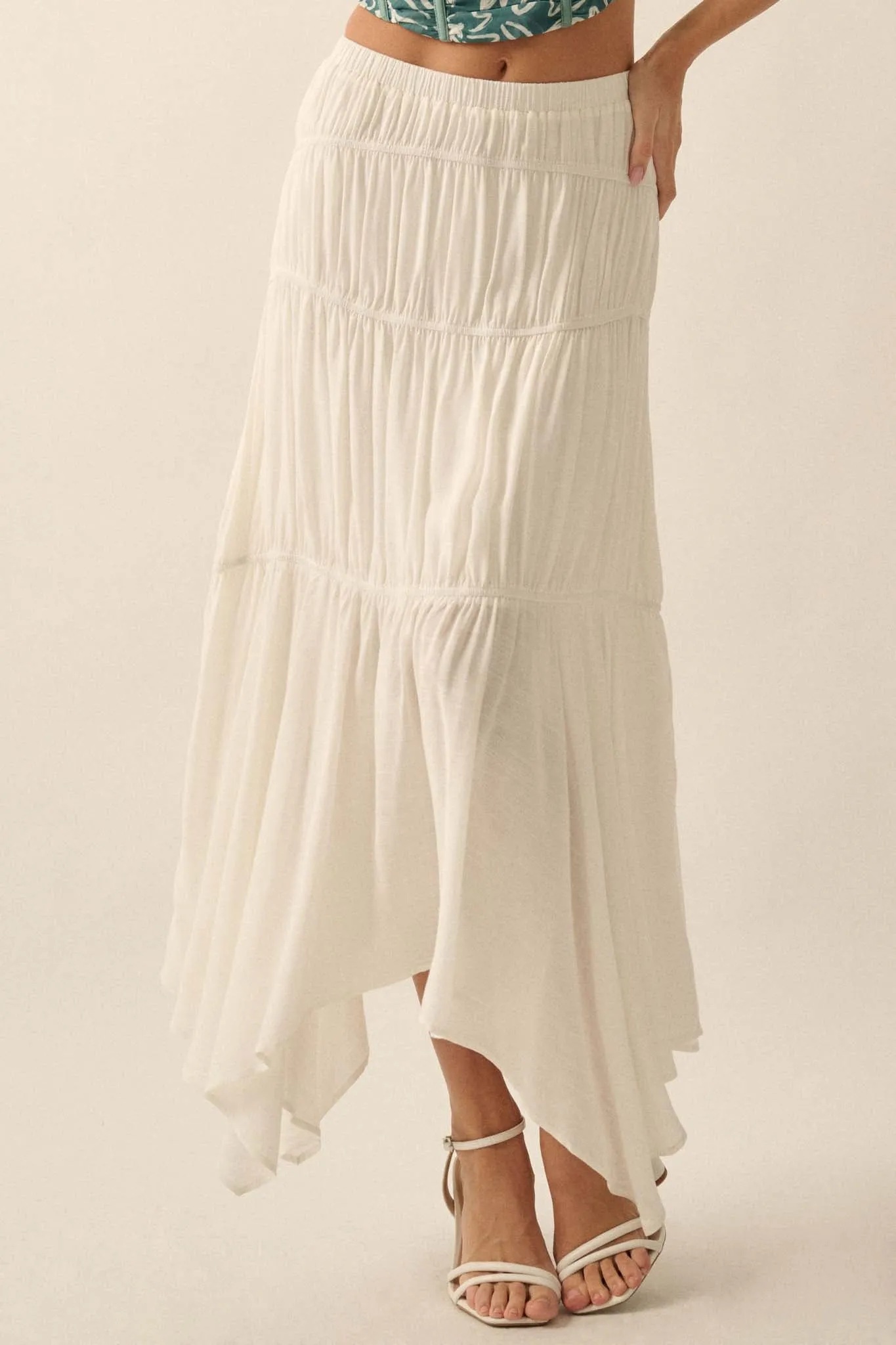 Gentle Winds Tiered Ruffle Handkerchief Maxi Skirt