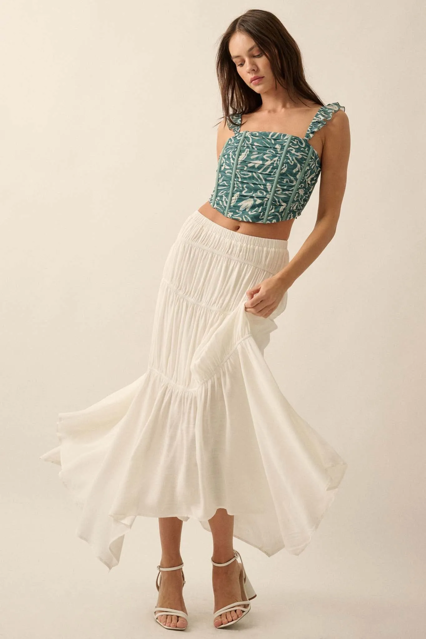 Gentle Winds Tiered Ruffle Handkerchief Maxi Skirt