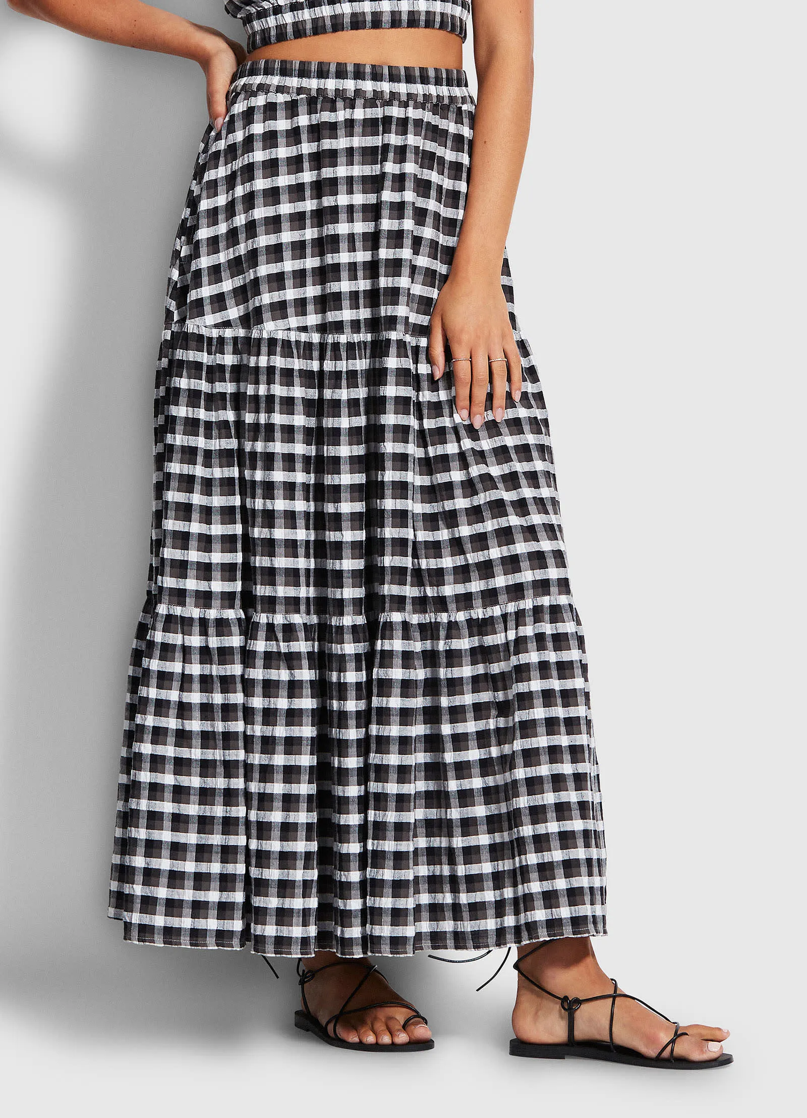 Gingham Tiered Skirt  - Black