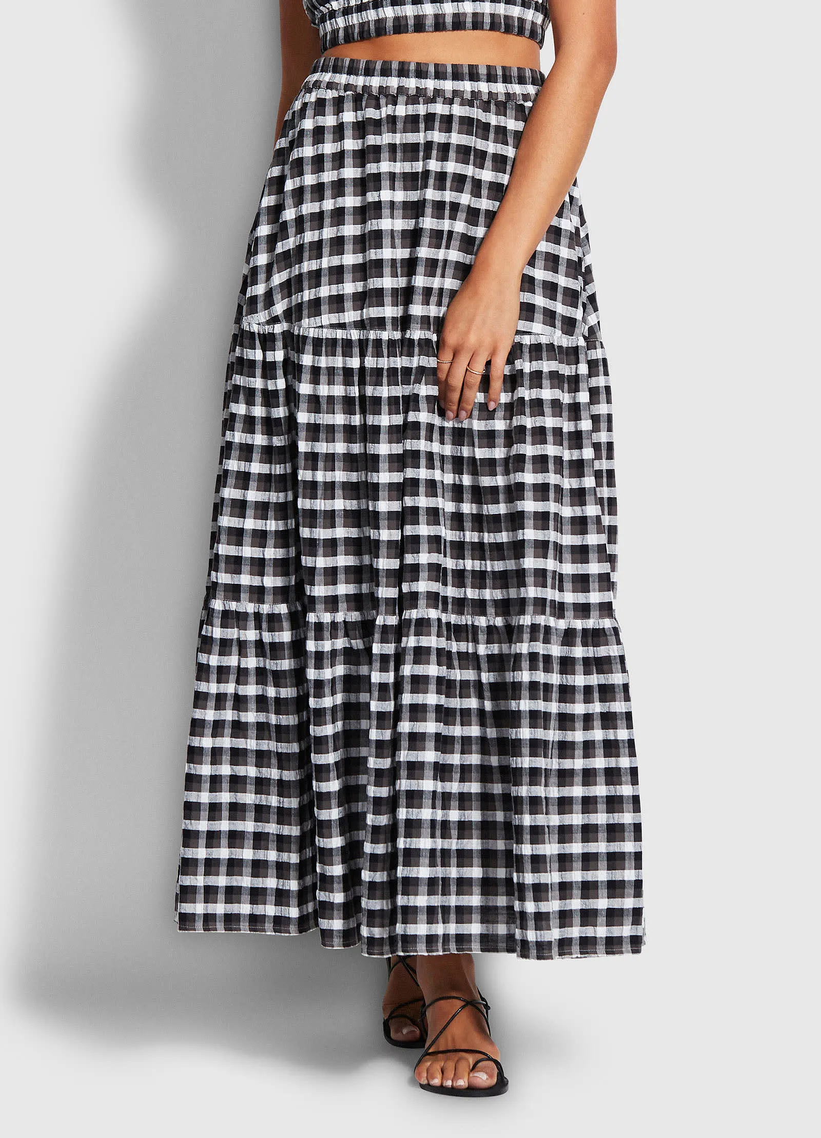 Gingham Tiered Skirt  - Black