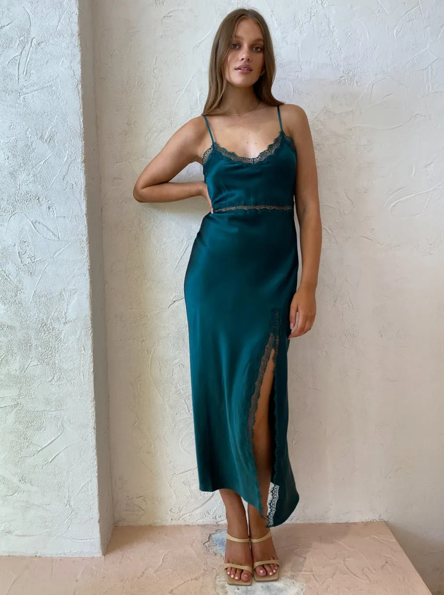 Ginia Naomi Slip Dress in Emerald