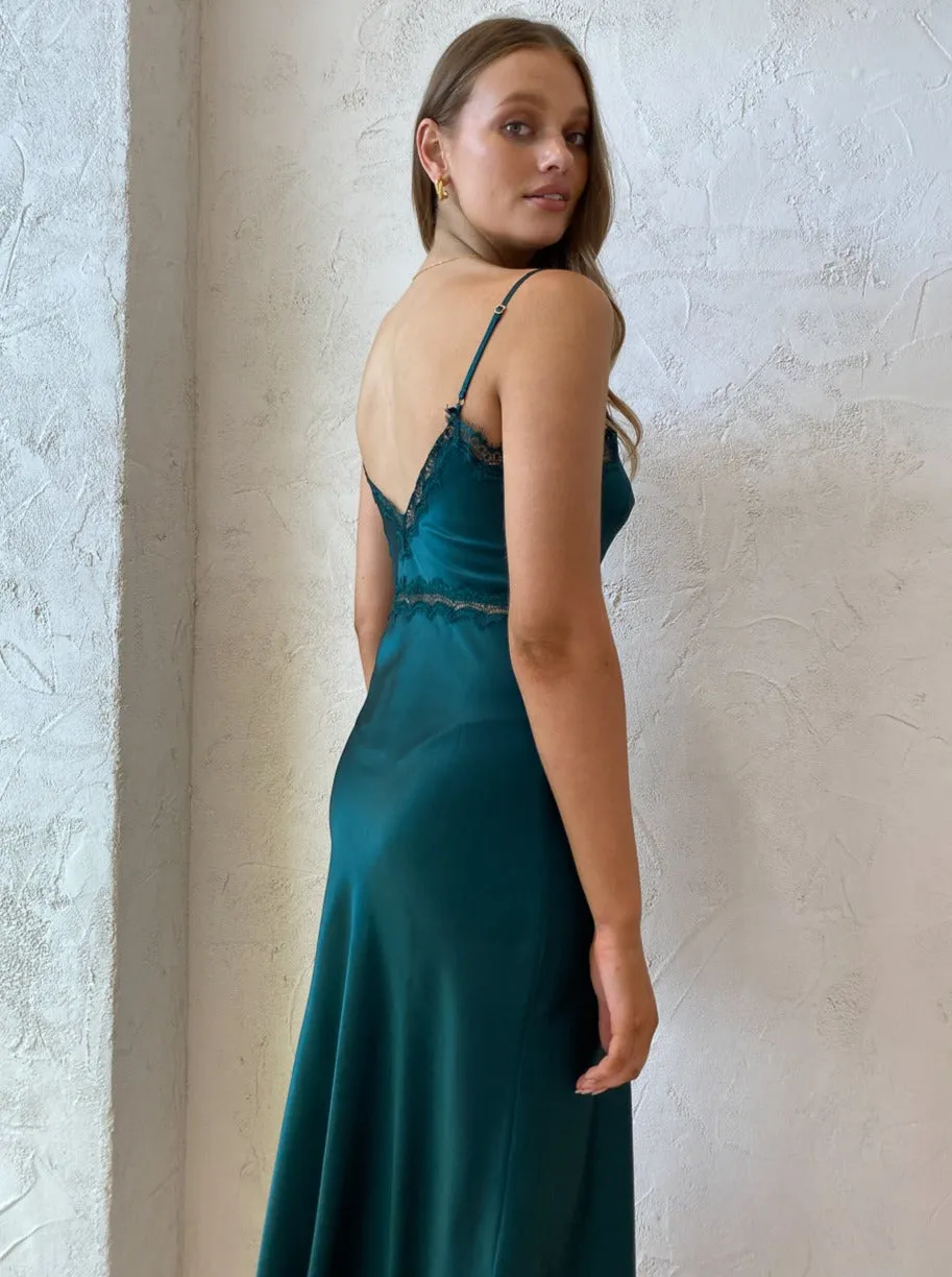 Ginia Naomi Slip Dress in Emerald