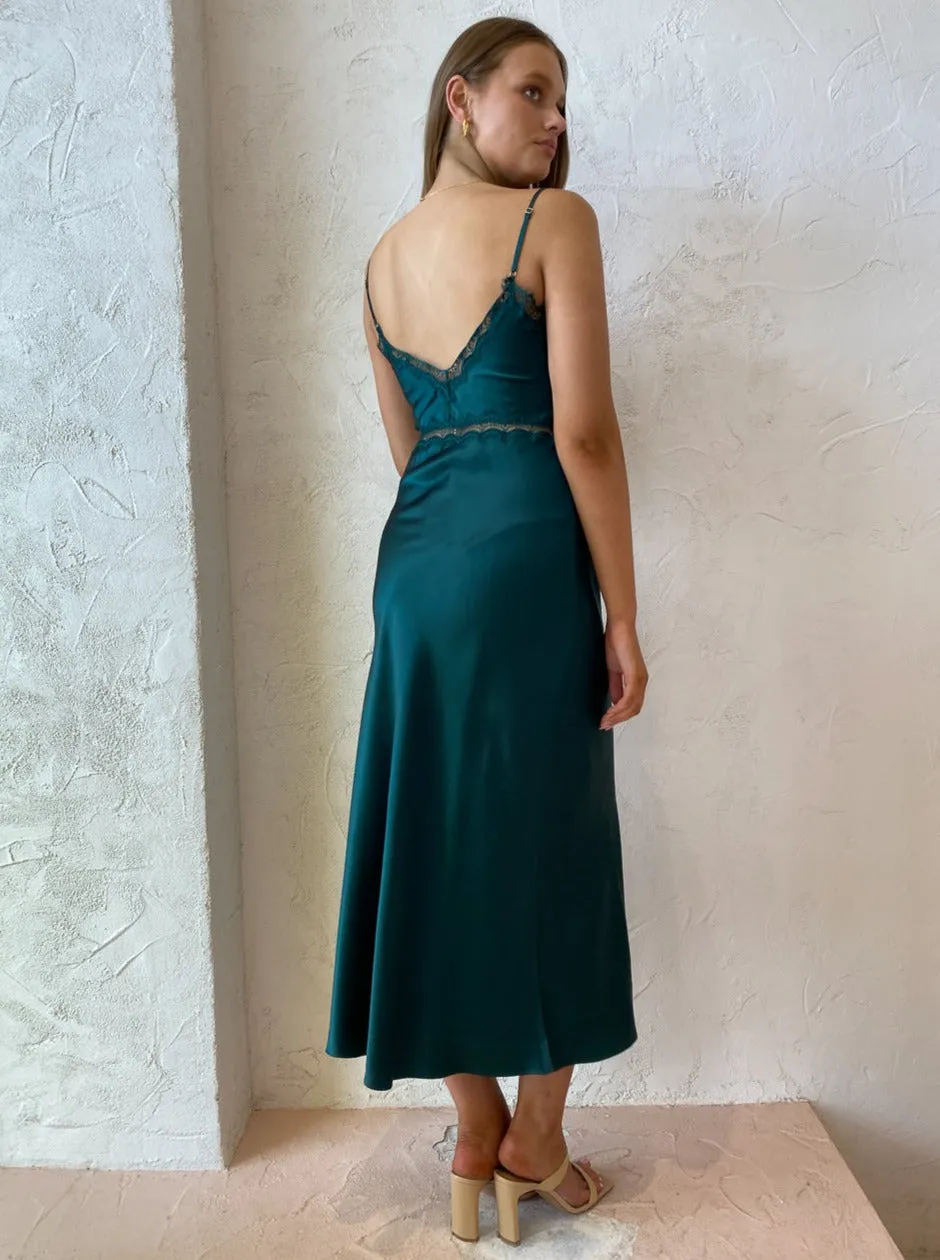 Ginia Naomi Slip Dress in Emerald