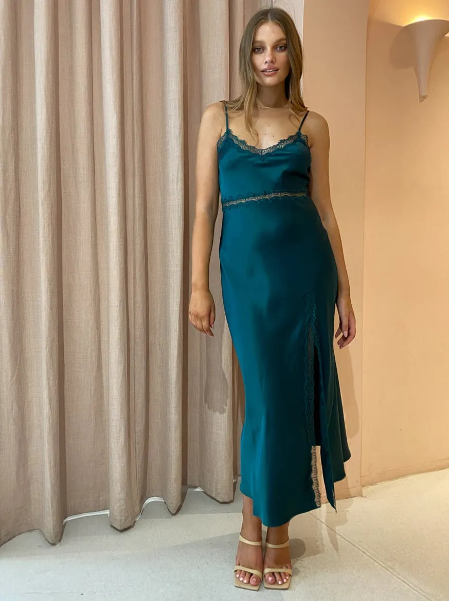 Ginia Naomi Slip Dress in Emerald