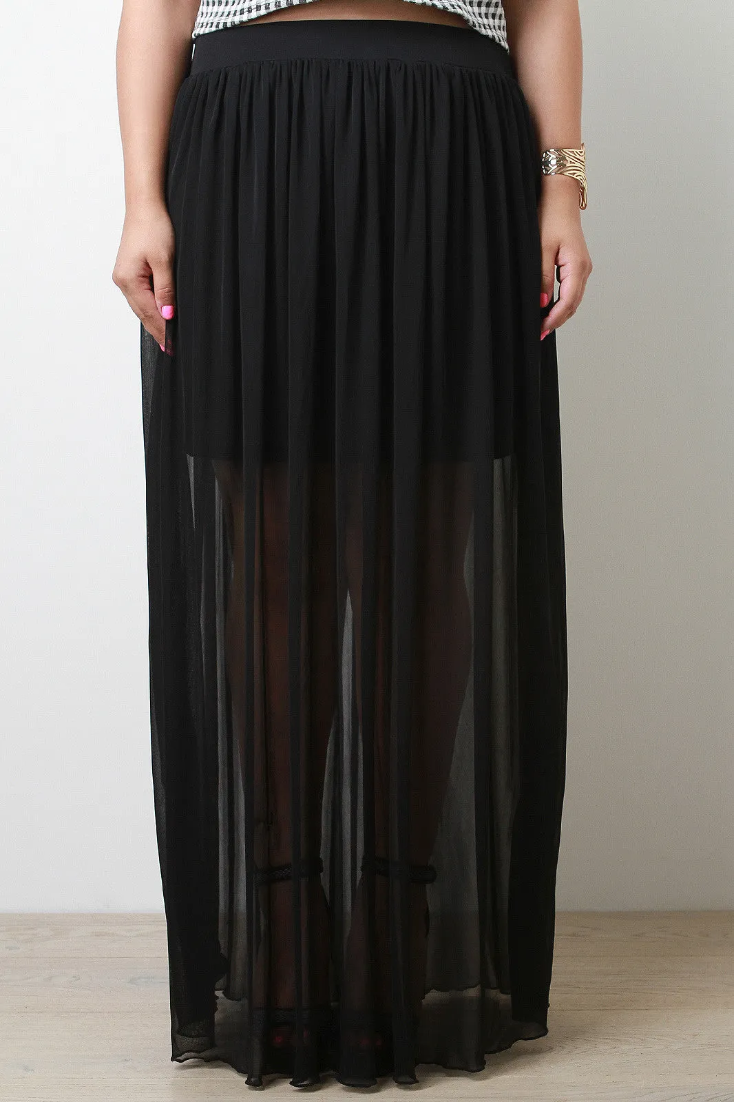 Goddess Semi-Sheer Mesh Overlay Maxi Skirt