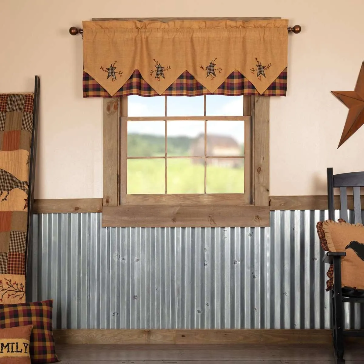 Heritage Farms Primitive Star and Pip Valance Layered Curtain 20x60 VHC Brands