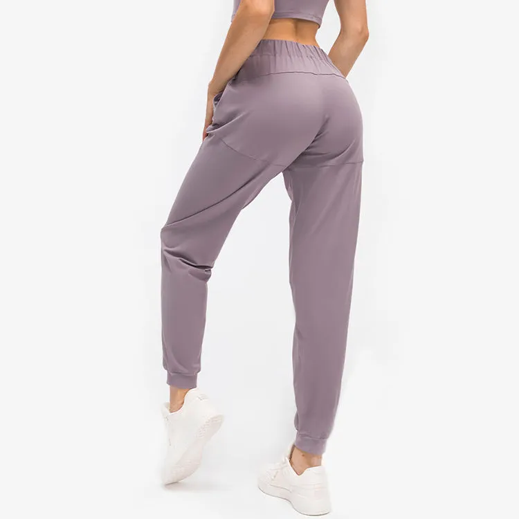 High Waisted Drawstring Side Pocket Tapered Joggers