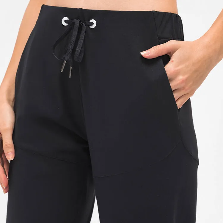 High Waisted Drawstring Side Pocket Tapered Joggers