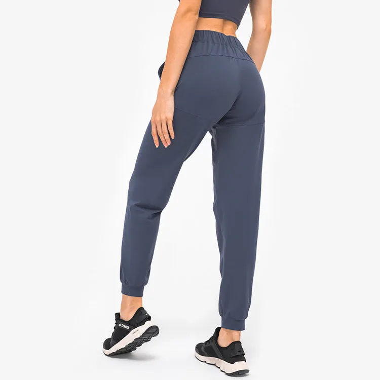 High Waisted Drawstring Side Pocket Tapered Joggers