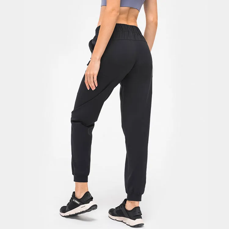 High Waisted Drawstring Side Pocket Tapered Joggers