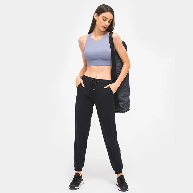 High Waisted Drawstring Side Pocket Tapered Joggers