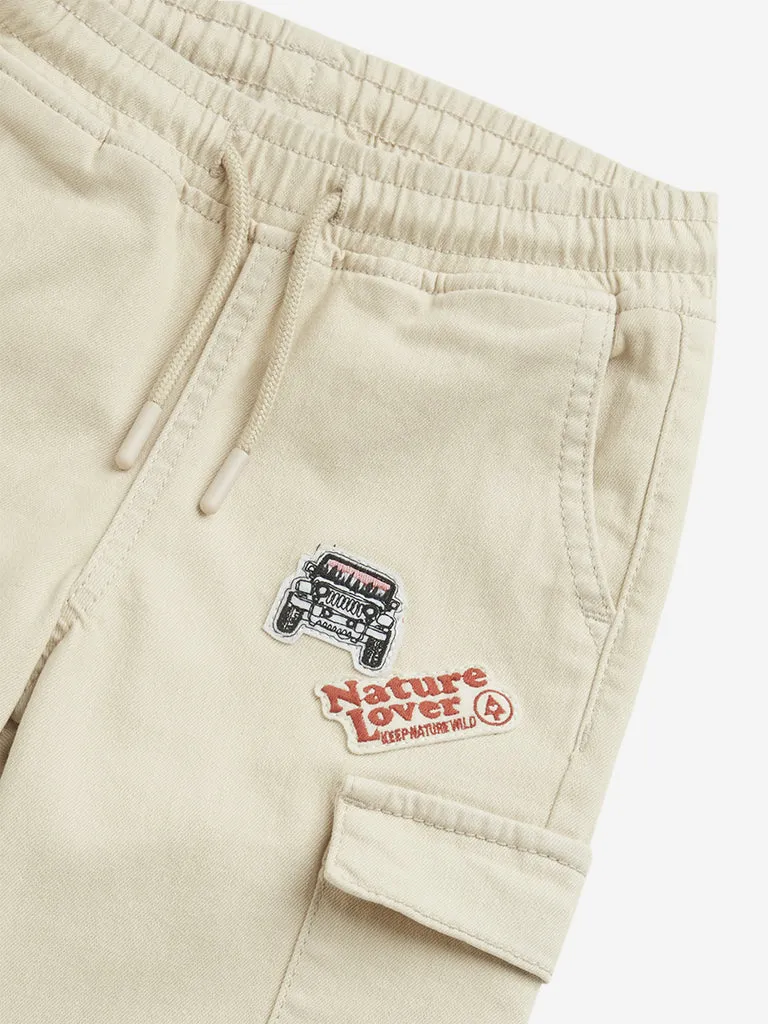 HOP Kids Beige Cargo-Style Mid Rise Joggers