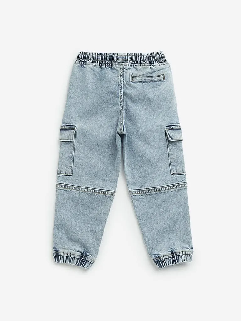 HOP Kids Blue Washed Mid-Rise Relaxed Fit Jeans