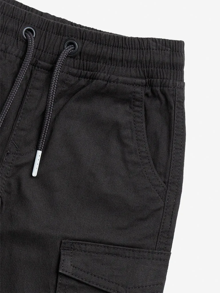 HOP Kids Charcoal Cargo-Style Cotton Blend Mid-Rise Joggers