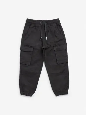 HOP Kids Charcoal Cargo-Style Cotton Blend Mid-Rise Joggers