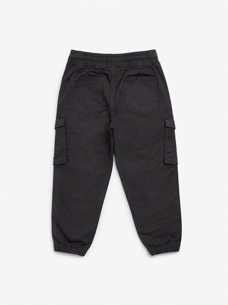 HOP Kids Charcoal Cargo-Style Cotton Blend Mid-Rise Joggers