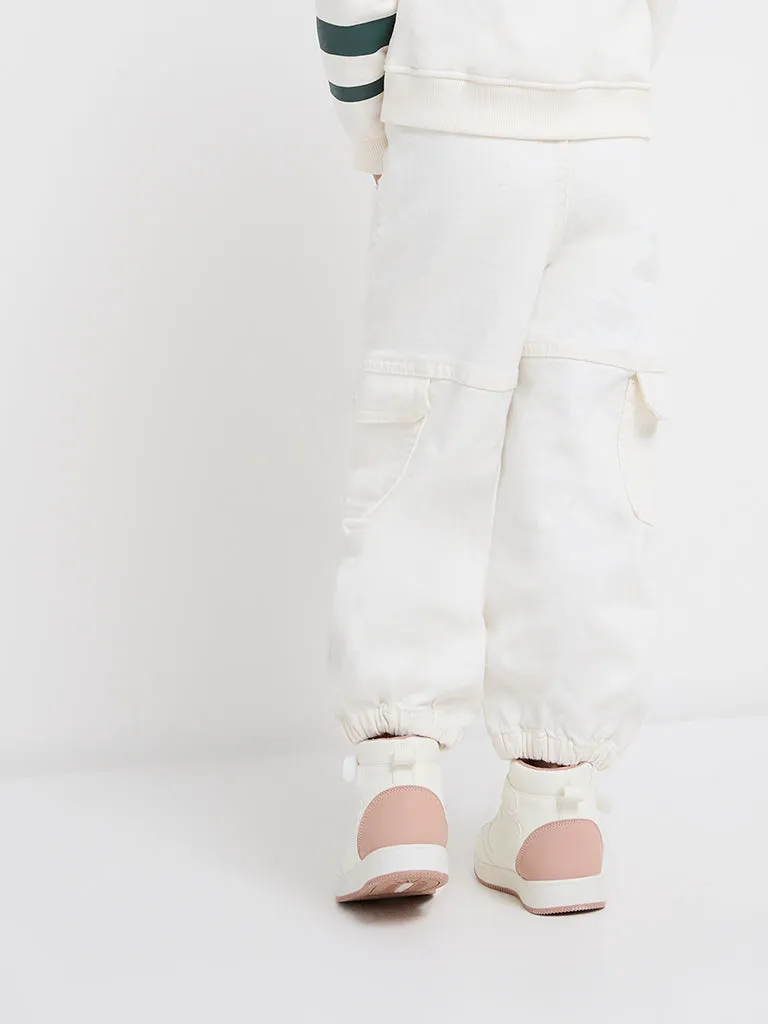 HOP Kids Off-White Floral Mid-Rise Denim Joggers