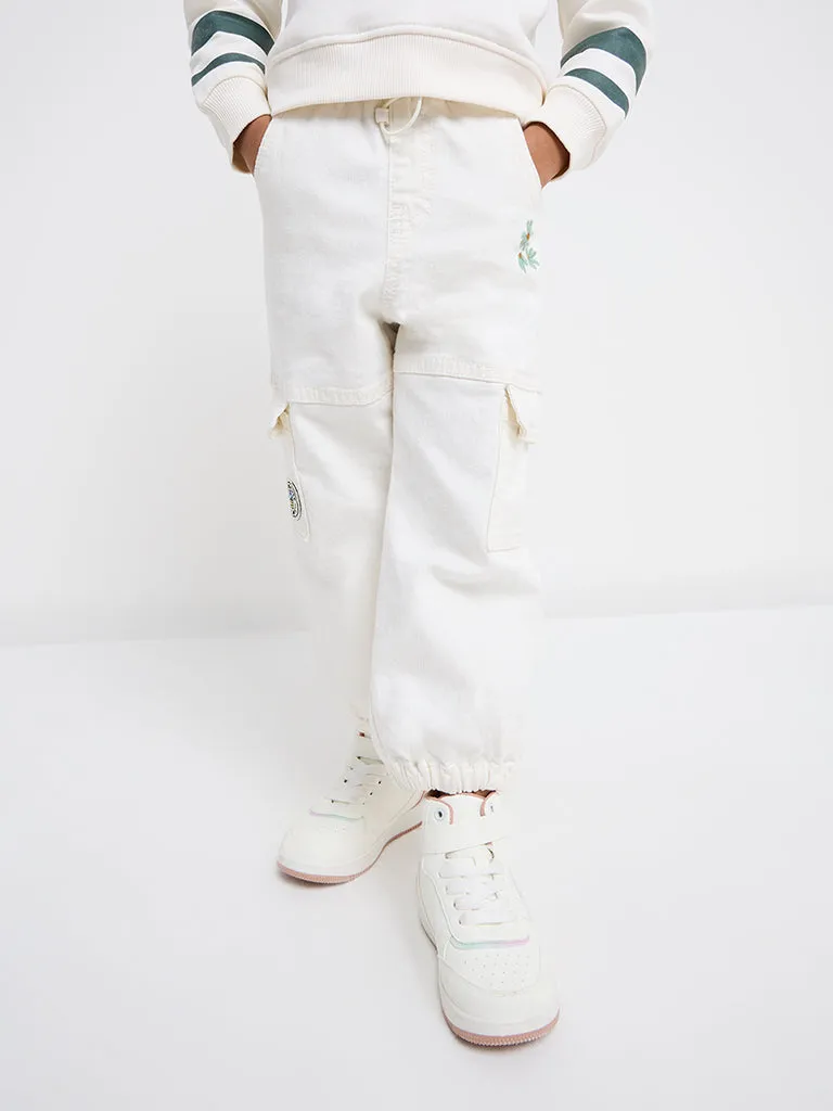 HOP Kids Off-White Floral Mid-Rise Denim Joggers