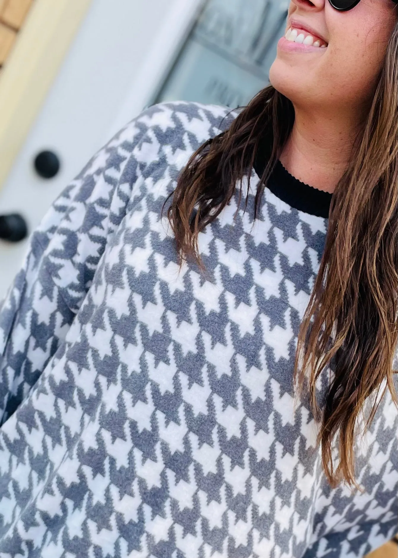 Houndstooth Brushed Oversized Sweatshirt