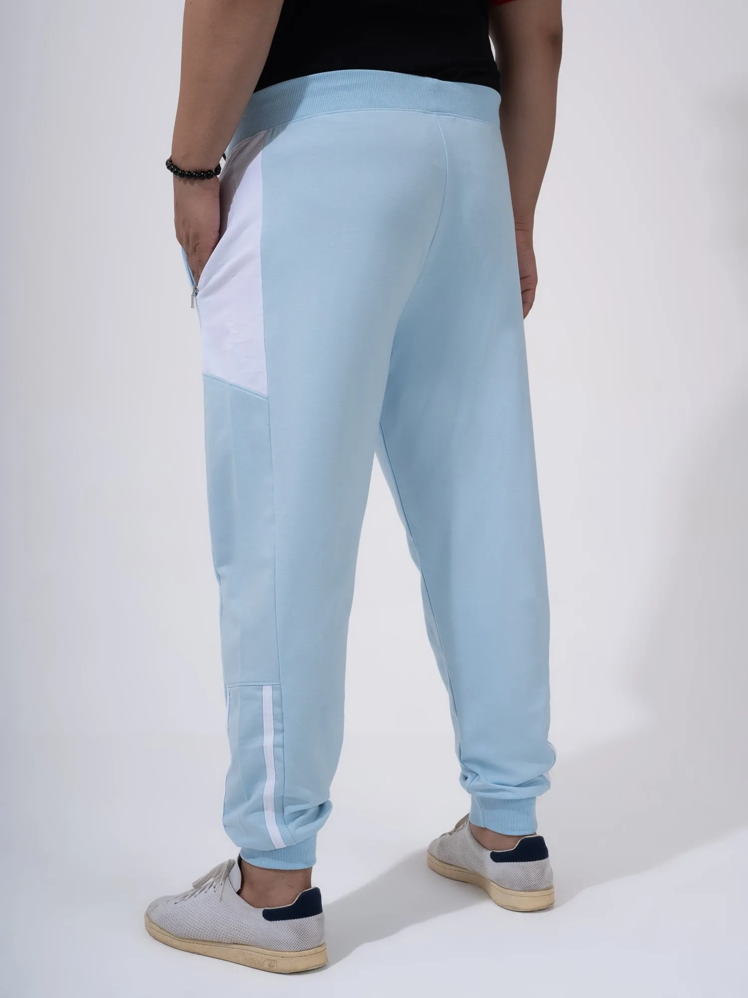 Ice Blue Color Block Plus Size Jogger