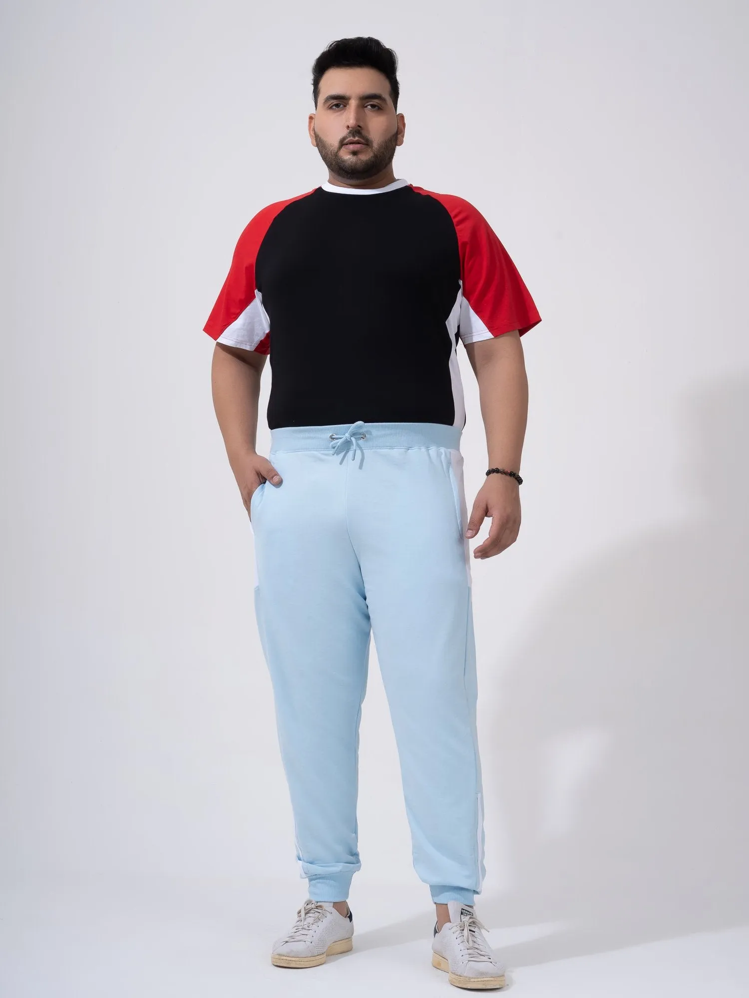 Ice Blue Color Block Plus Size Jogger