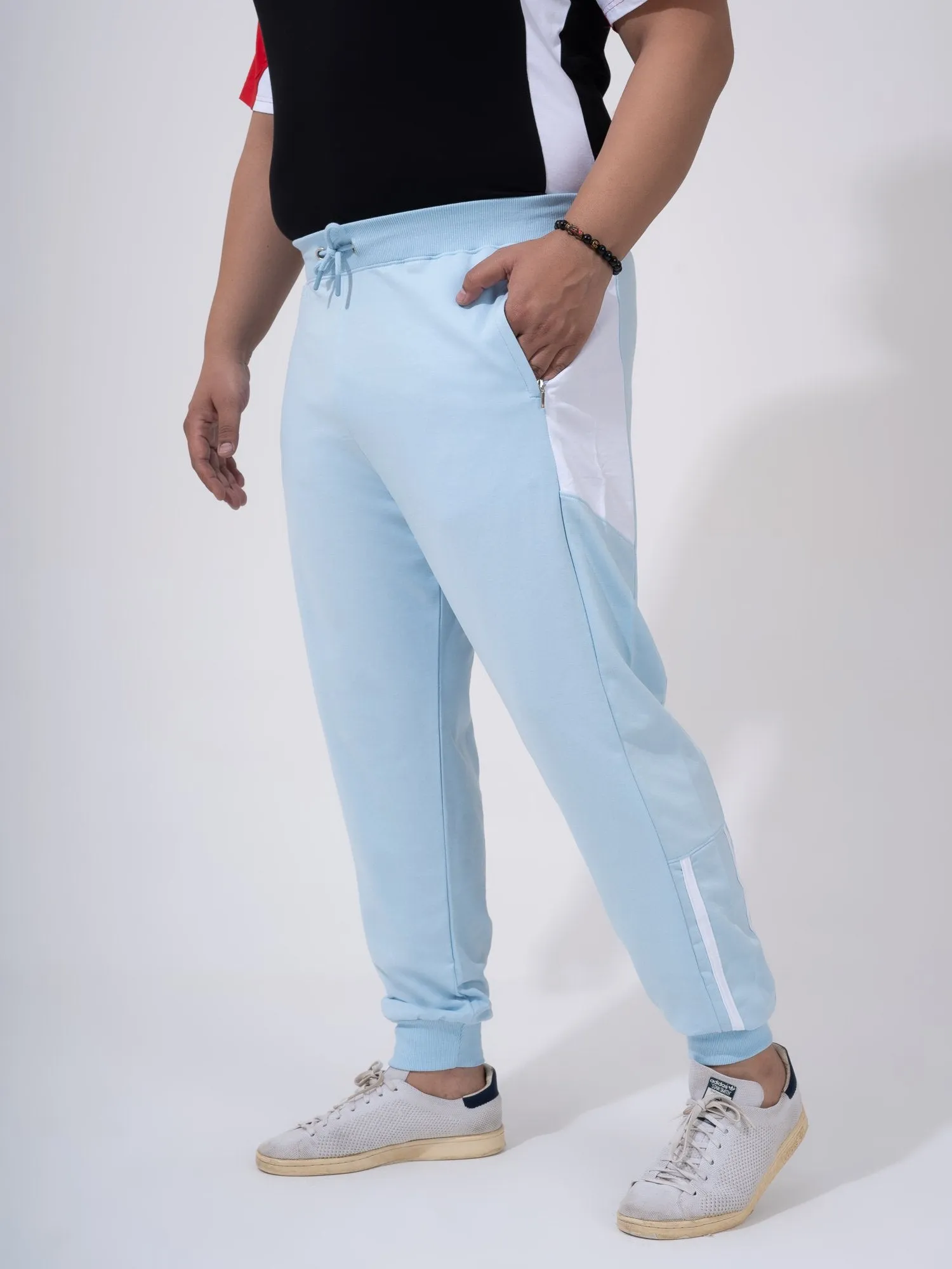 Ice Blue Color Block Plus Size Jogger