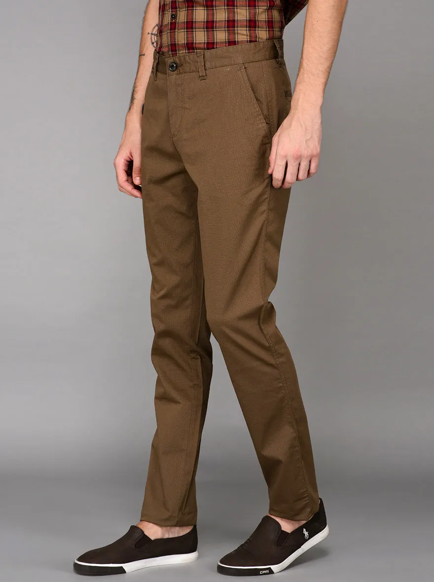 JadeBlue Brown Self Textured Slim Fit Chinos