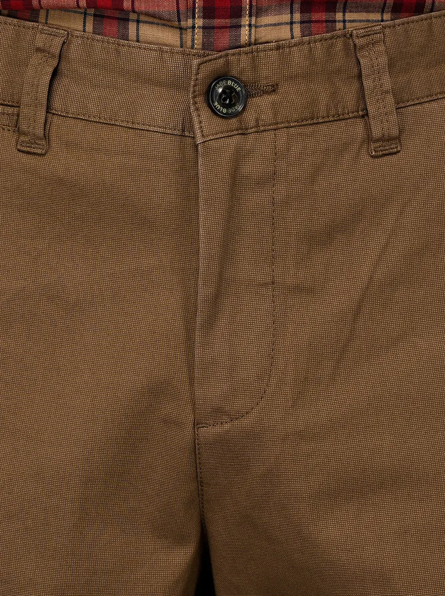 JadeBlue Brown Self Textured Slim Fit Chinos