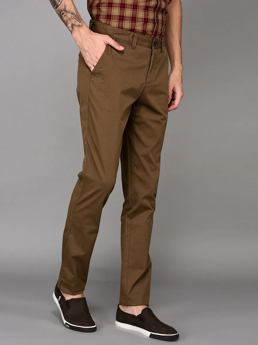 JadeBlue Brown Self Textured Slim Fit Chinos