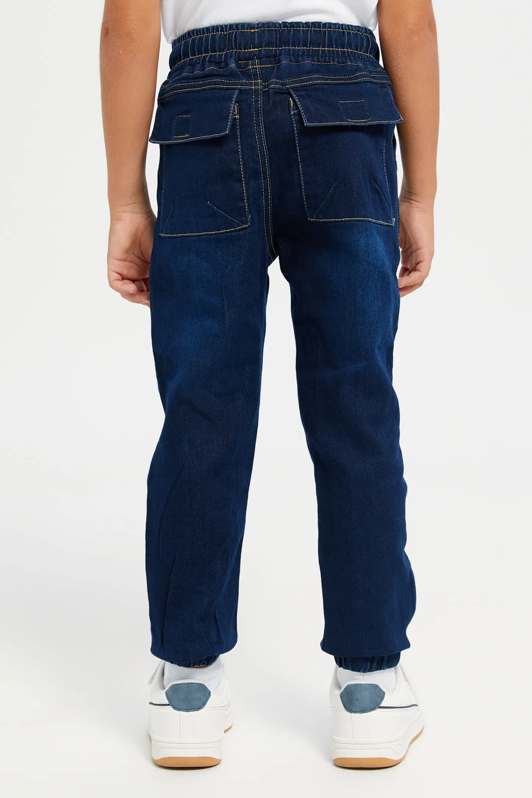 Junior Boys Navy Knit Denim Joggers With Accessories