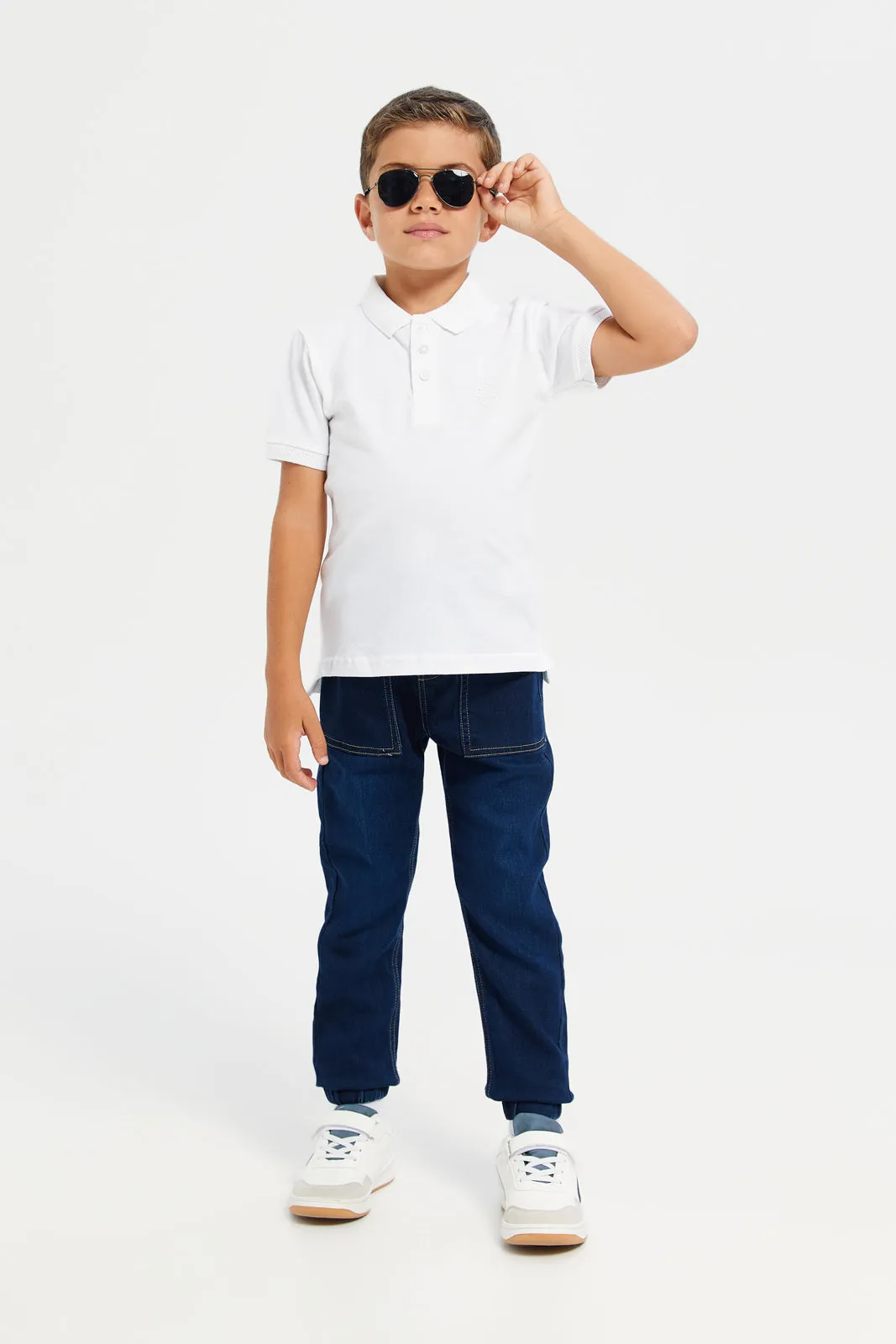 Junior Boys Navy Knit Denim Joggers With Accessories