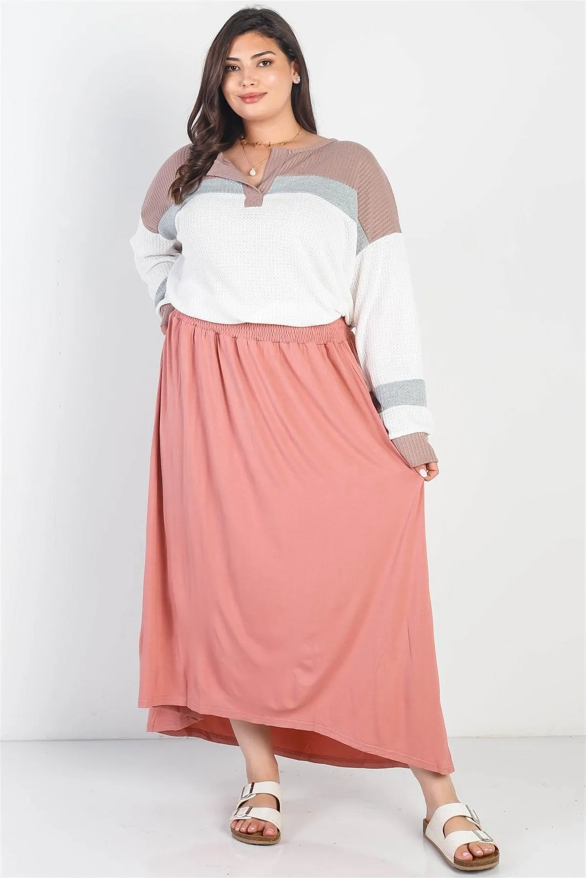 Junior Plus Blush Smocked Waist Maxi Skirt /3-2-1