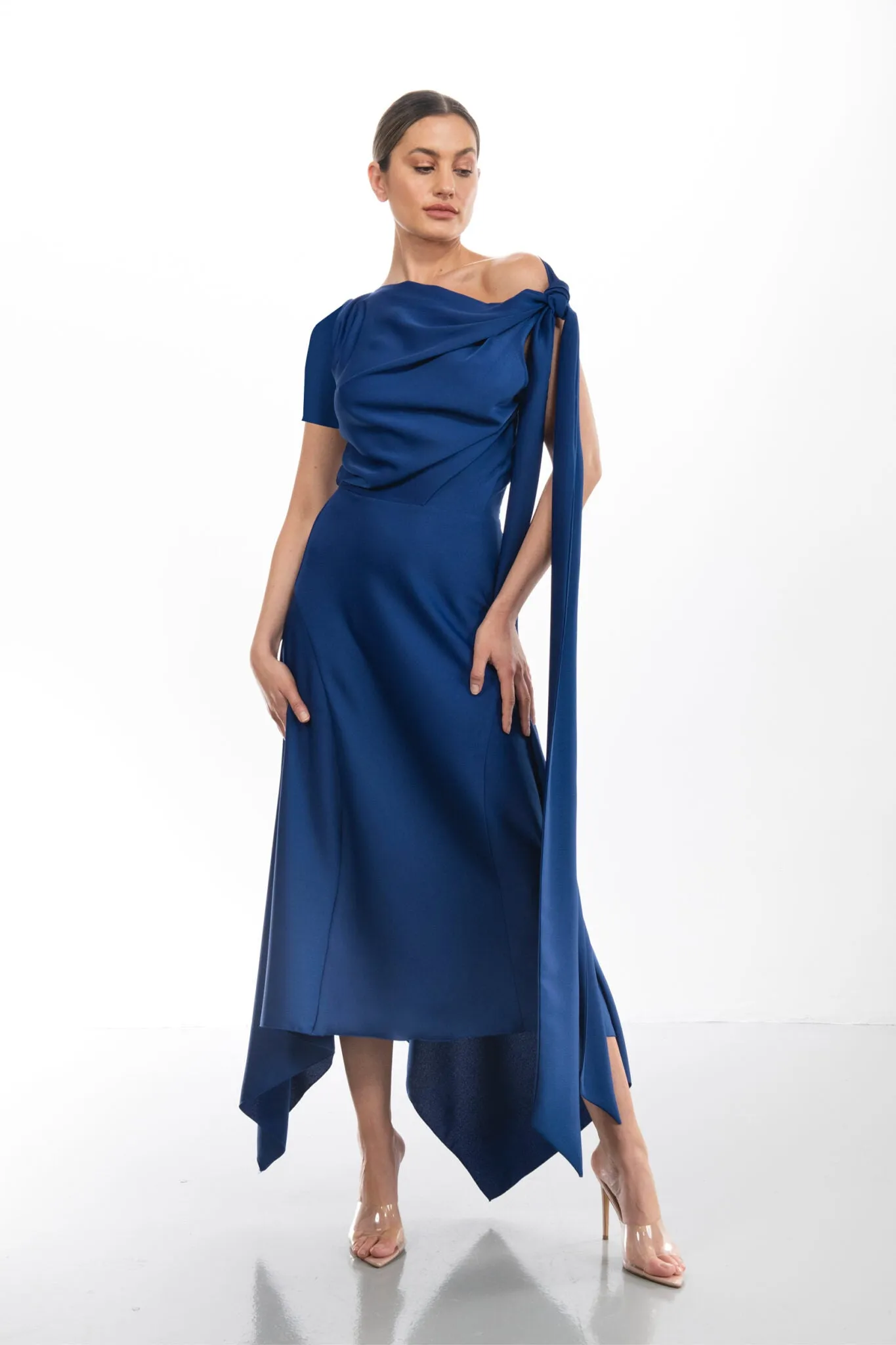 Kevan Jon Didi drape dress in navy blue