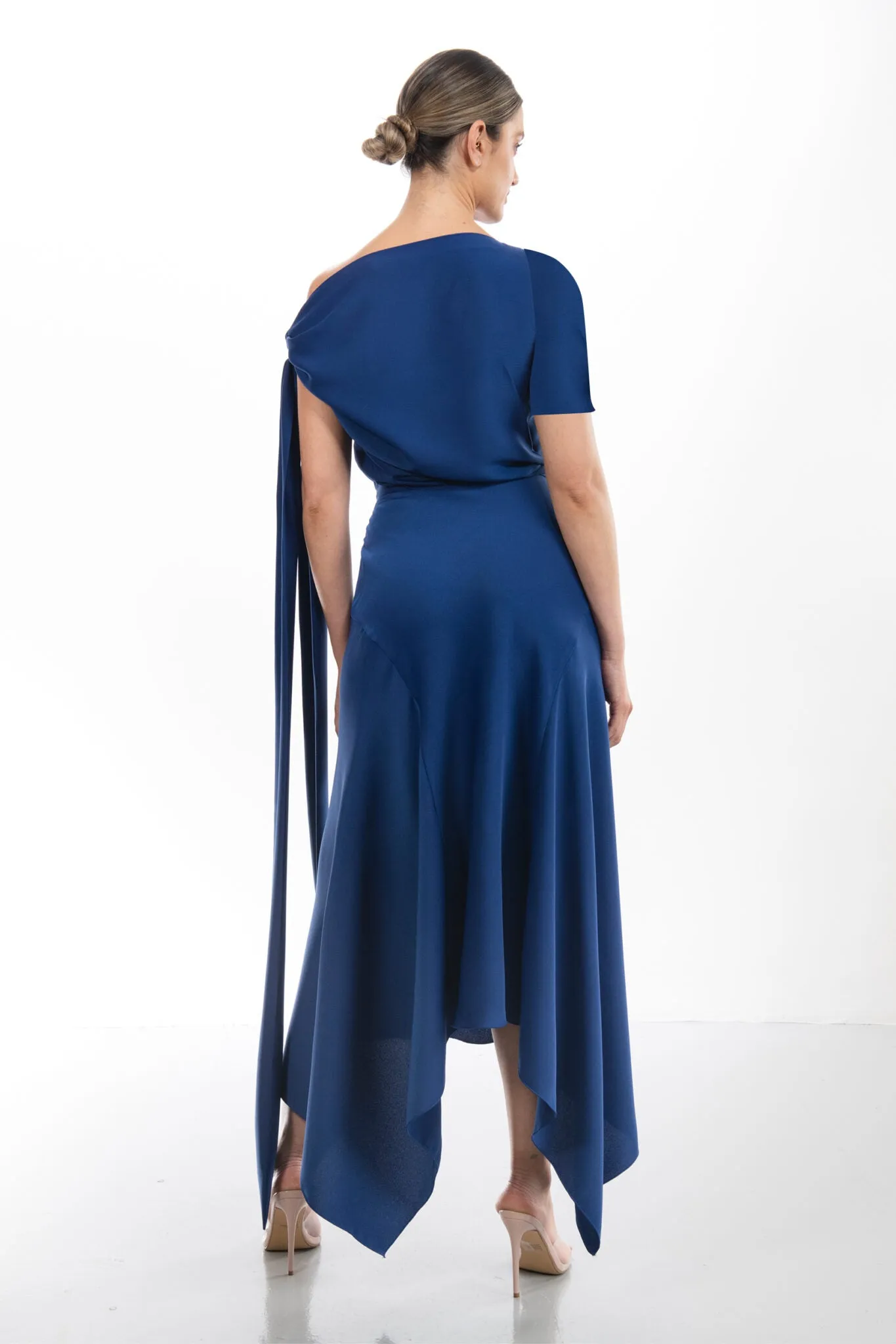 Kevan Jon Didi drape dress in navy blue