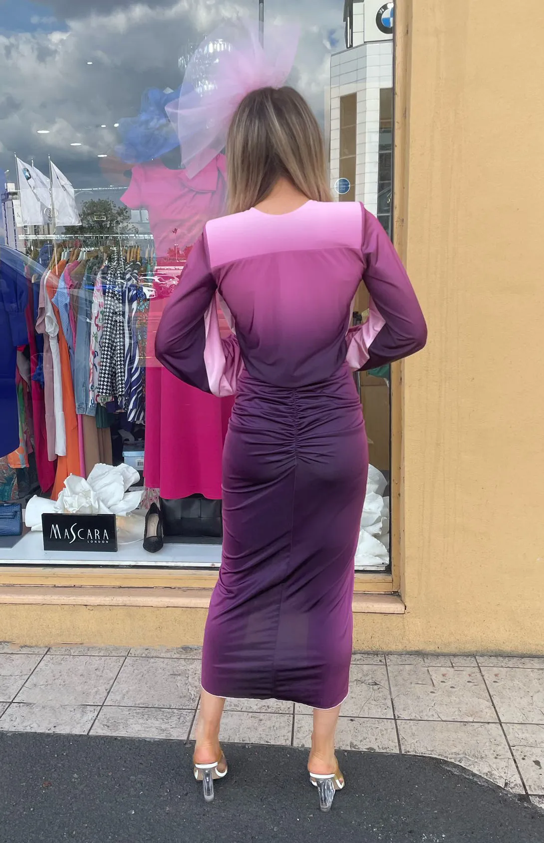 Kevan Jon ombré Ivy plunge dress in Amethyst