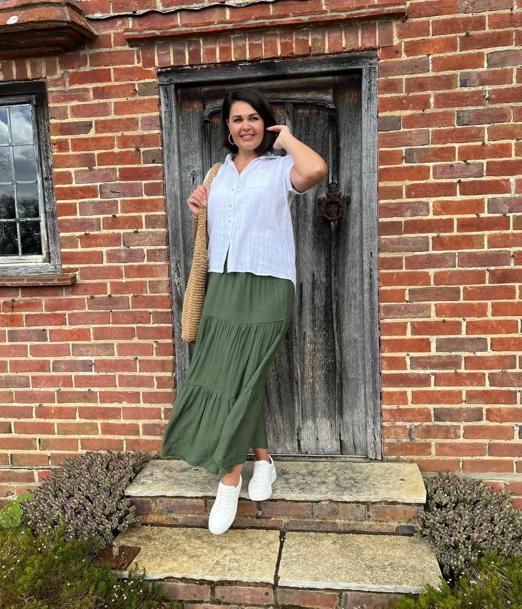 Khaki Tiered Maxi Skirt