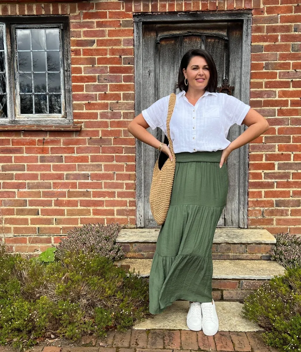 Khaki Tiered Maxi Skirt