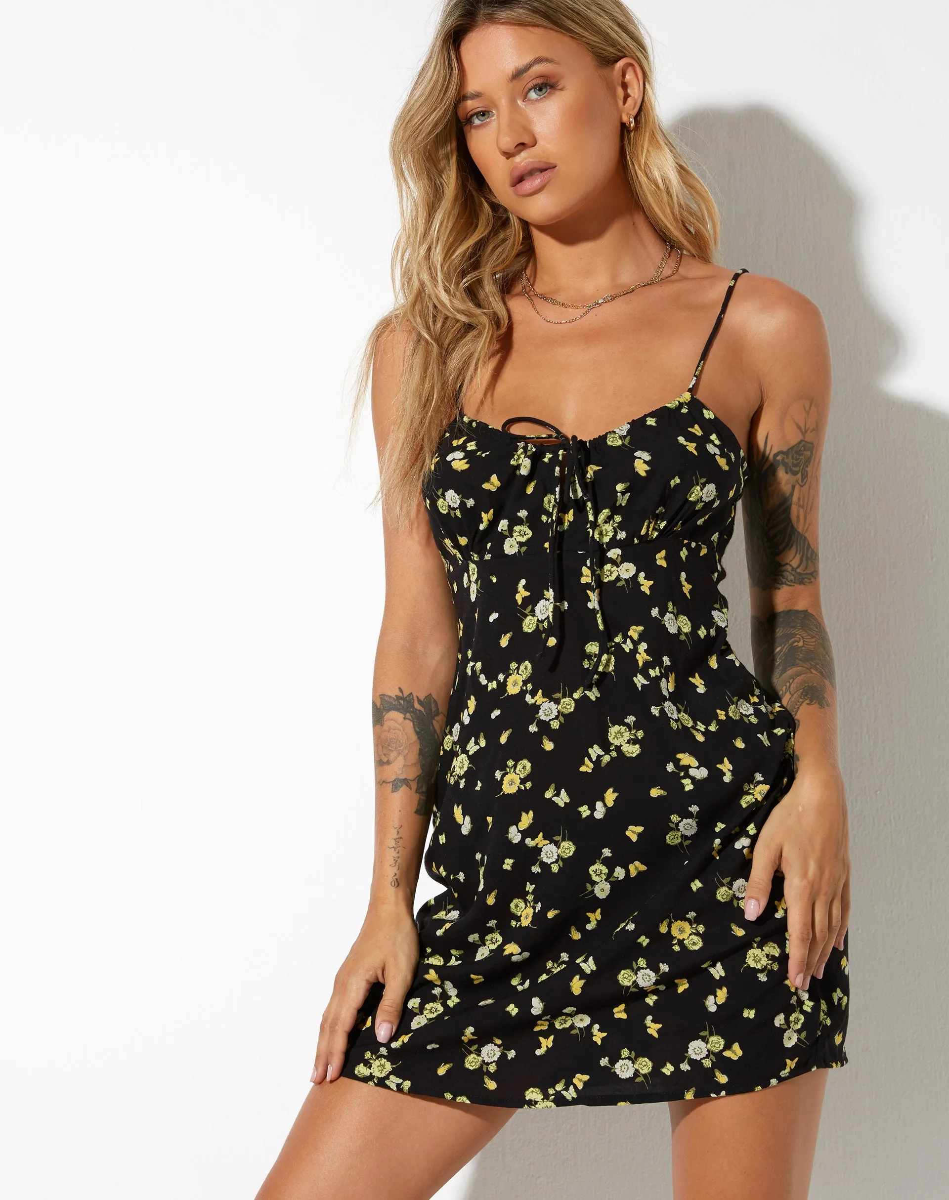 Kumala Slip Dress in Lemon and Lime Black