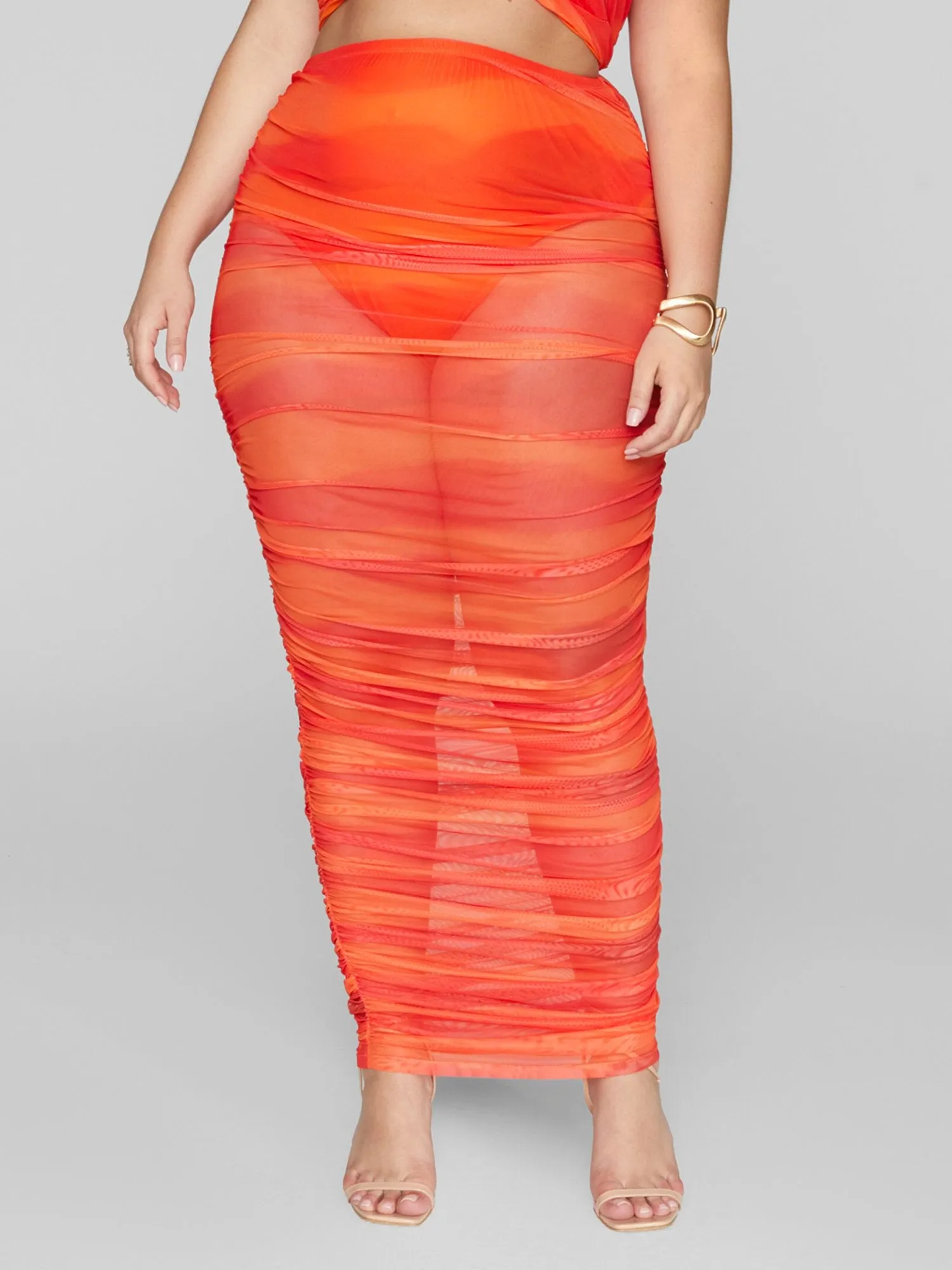 Lalah Mesh Ruched Maxi Skirt