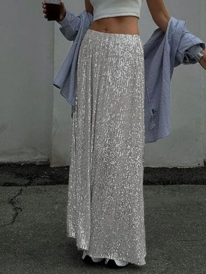 LANFUBEISI - Glittering Sequin Maxi Skirt