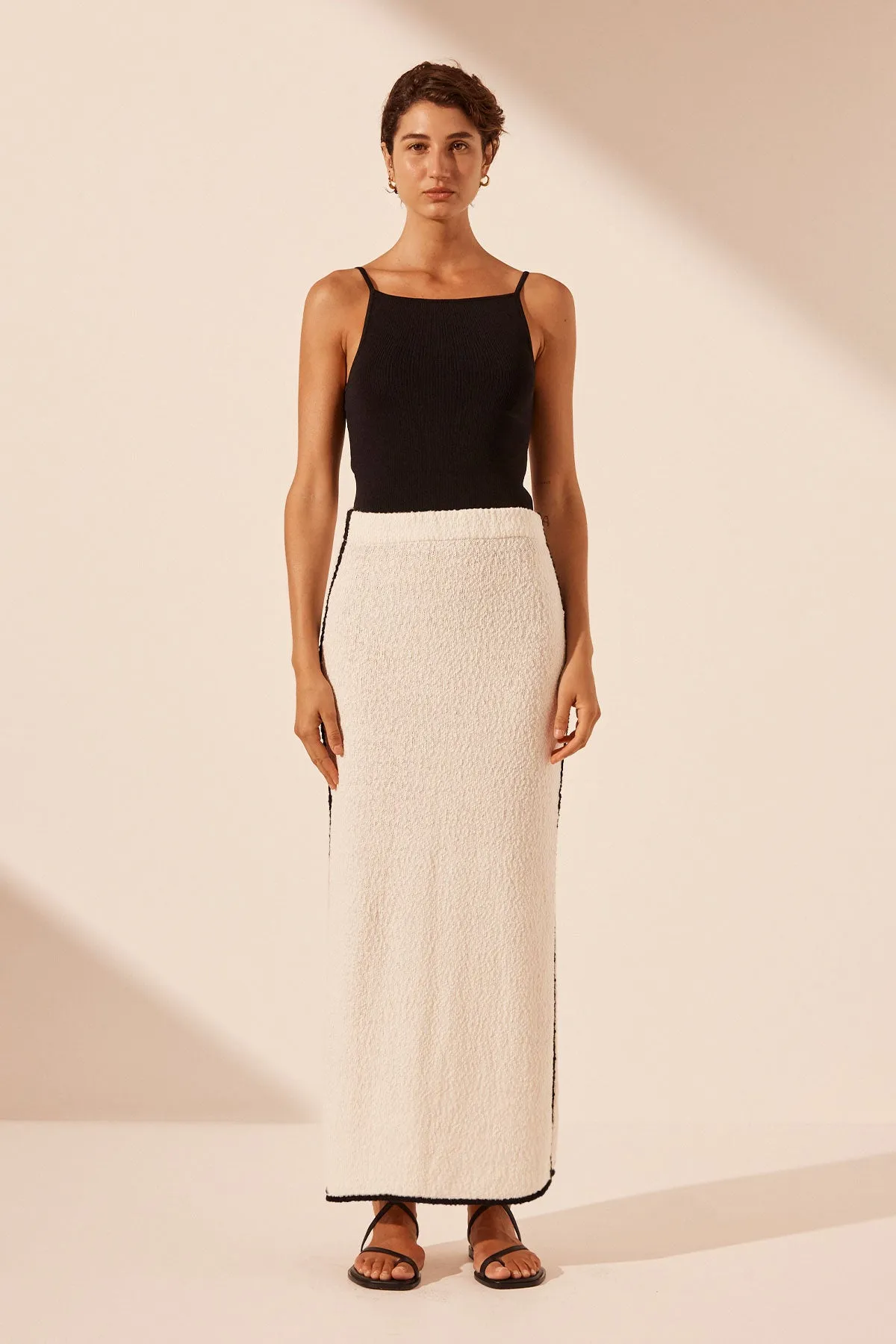 LENA SIDE SPLIT MAXI SKIRT - IVORY/BLACK