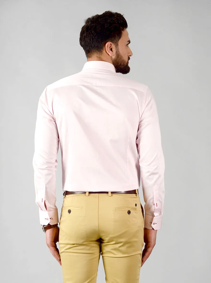 Light Pink Solid Slim Fit Formal Shirt | Metal