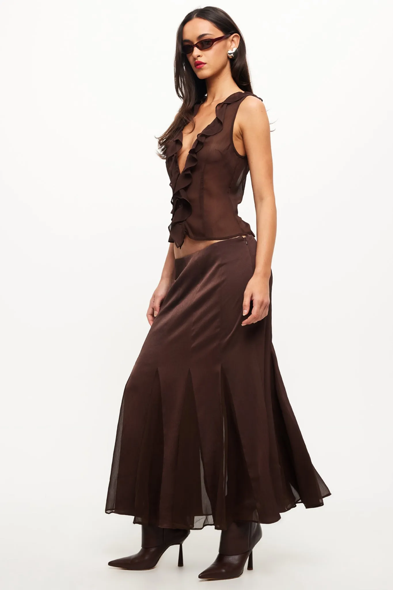 LIONESS Rose Maxi Skirt Chocolate