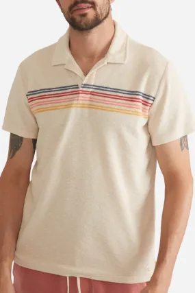 Marine Layer Terry Out Stripe Polo in Fog Sunset Stripe