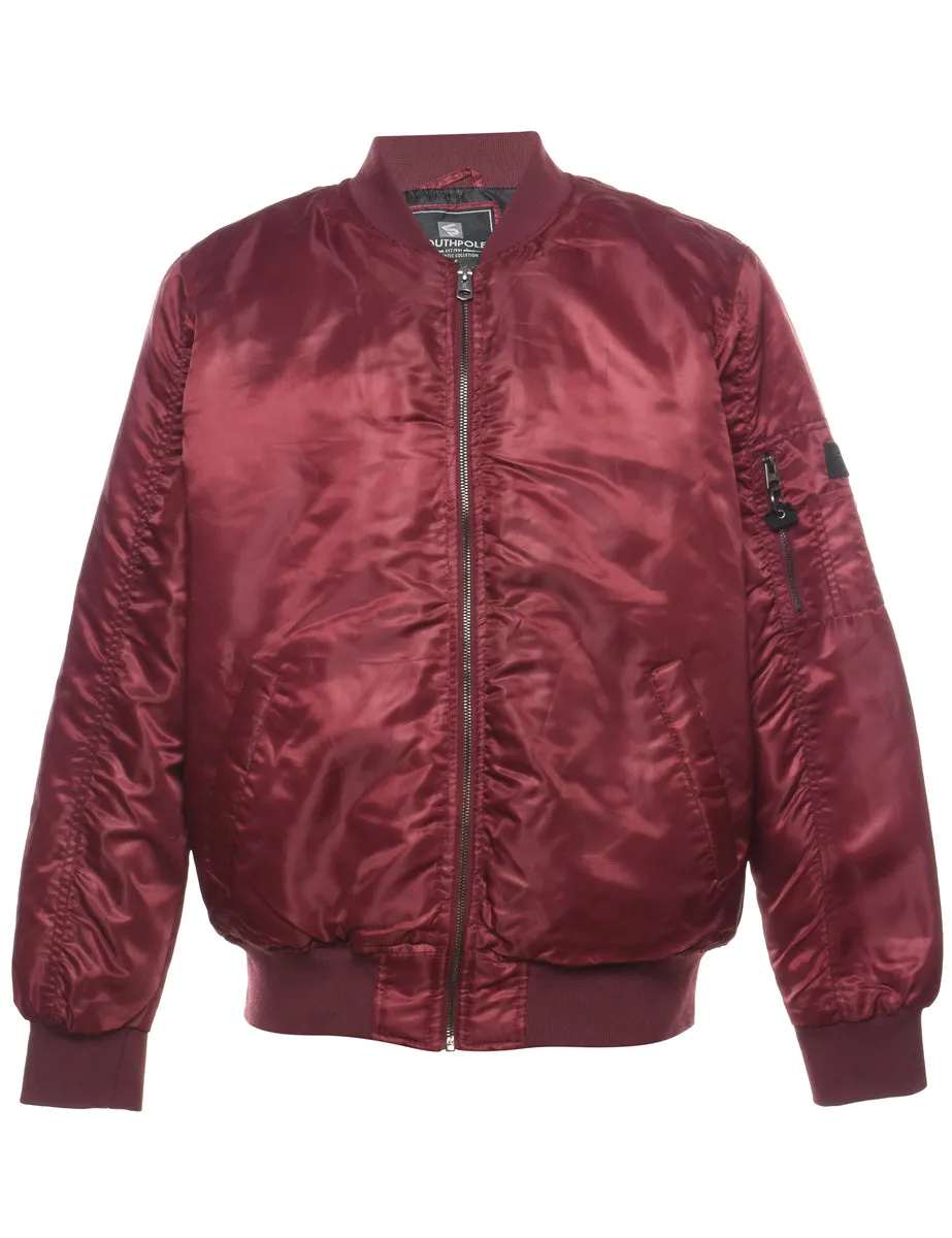 Maroon Zip-Front Classic Bomber Jacket - L