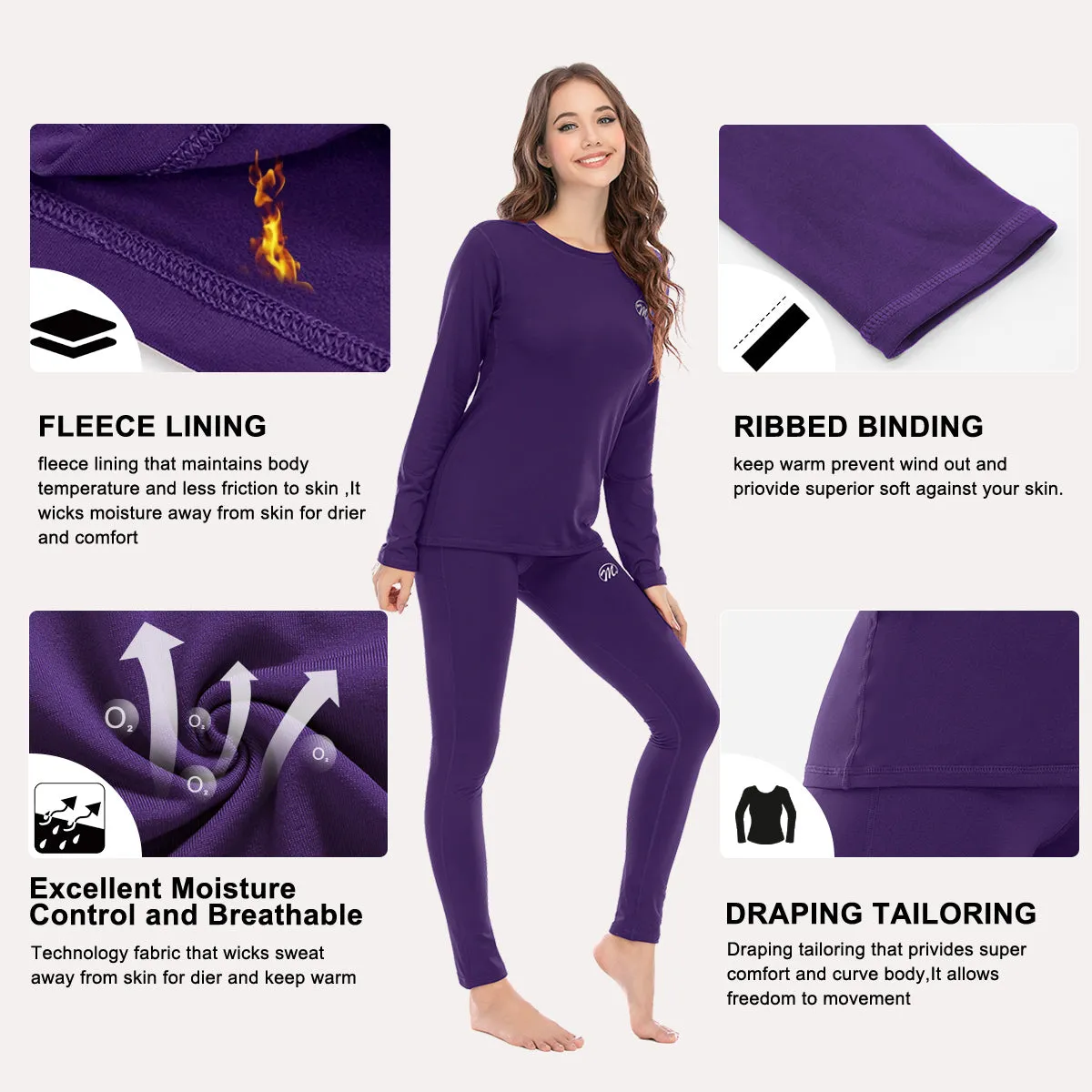 MEETWEE ALL-PURPLE Winter Thermal Underwear Set